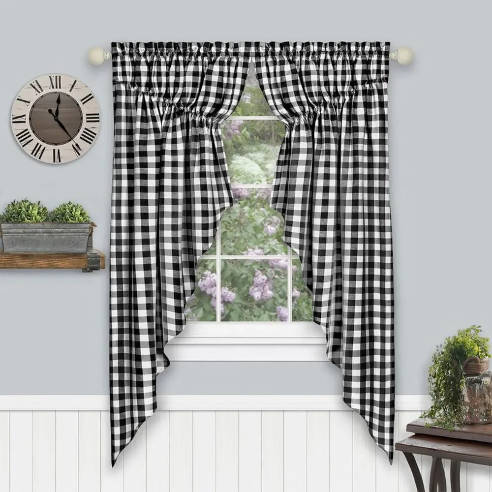 Woven Trends Farmhouse Curtains, Buffalo Plaid Curtain Shades, Gathered Swag